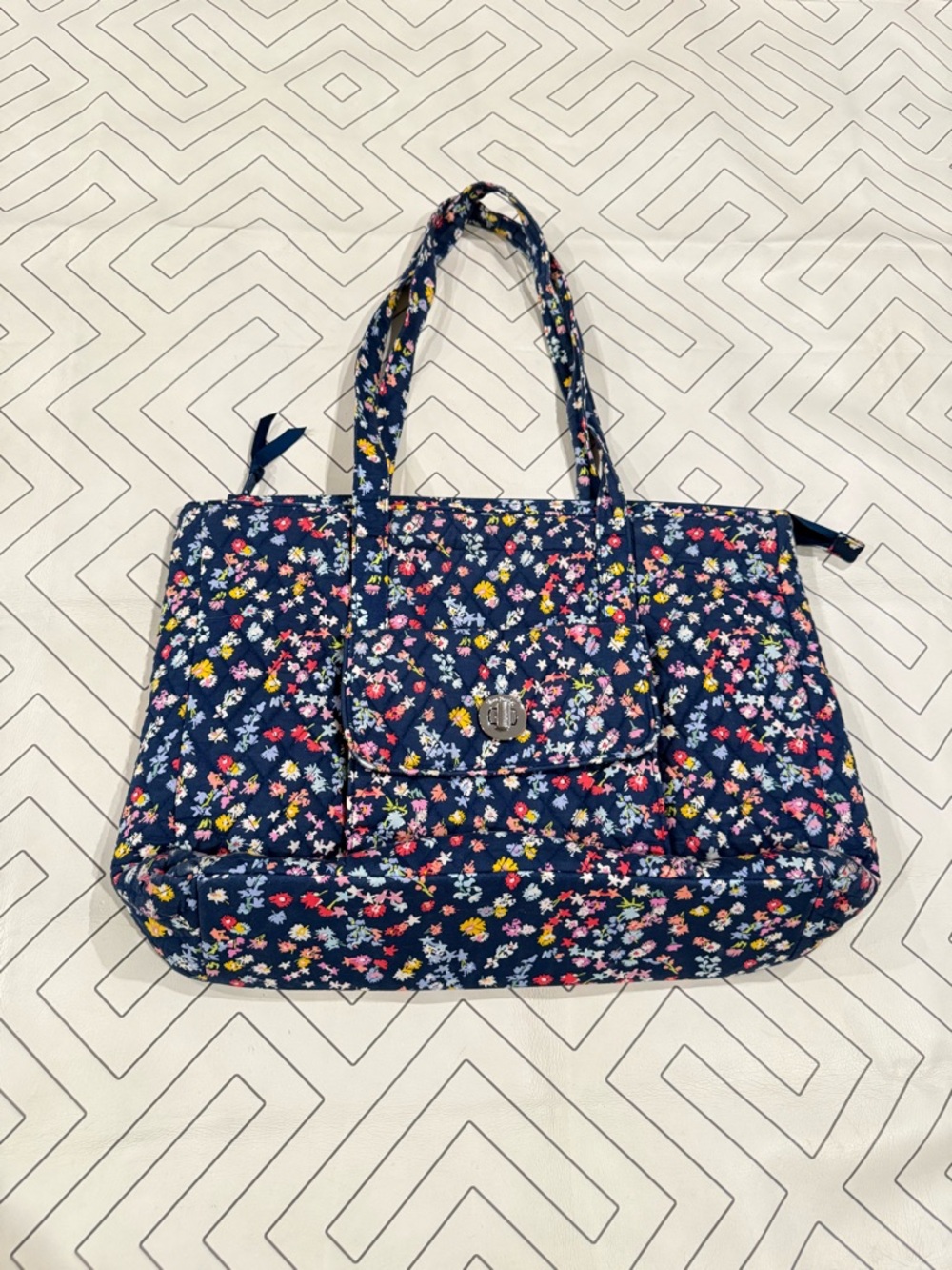 Vera Bradley Navy Floral Tote Purse - Picture 1 of 13
